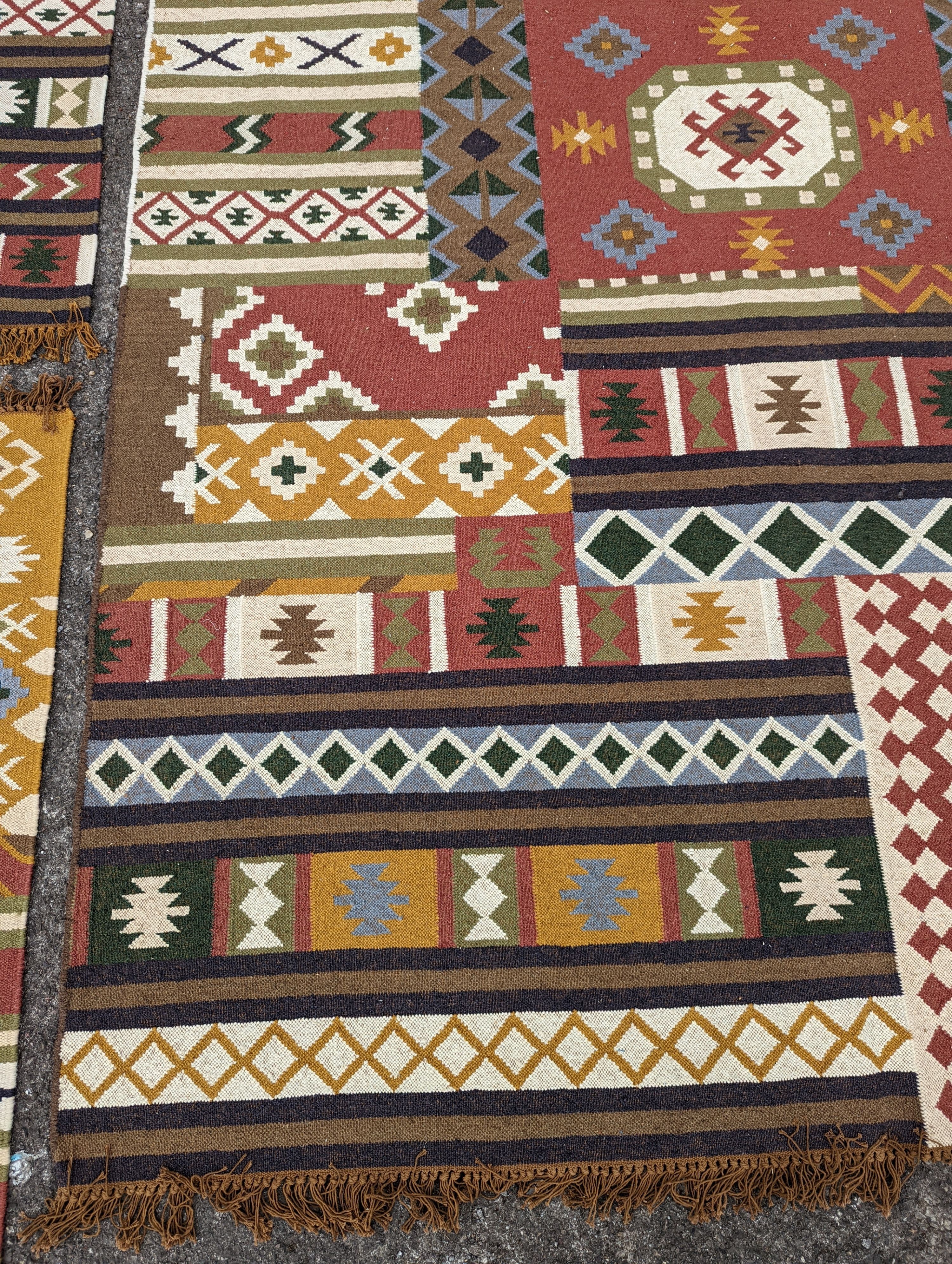 Three assorted Kilim flatweave carpets and rugs, 290 x 200cm, 240 x 170cm, 200 x 140cm